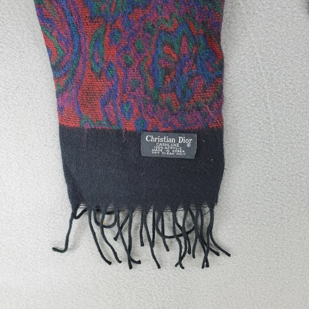Vintage Christian Dior Cashluxe Acrylic Scarf Purple Plaid Casual Soft